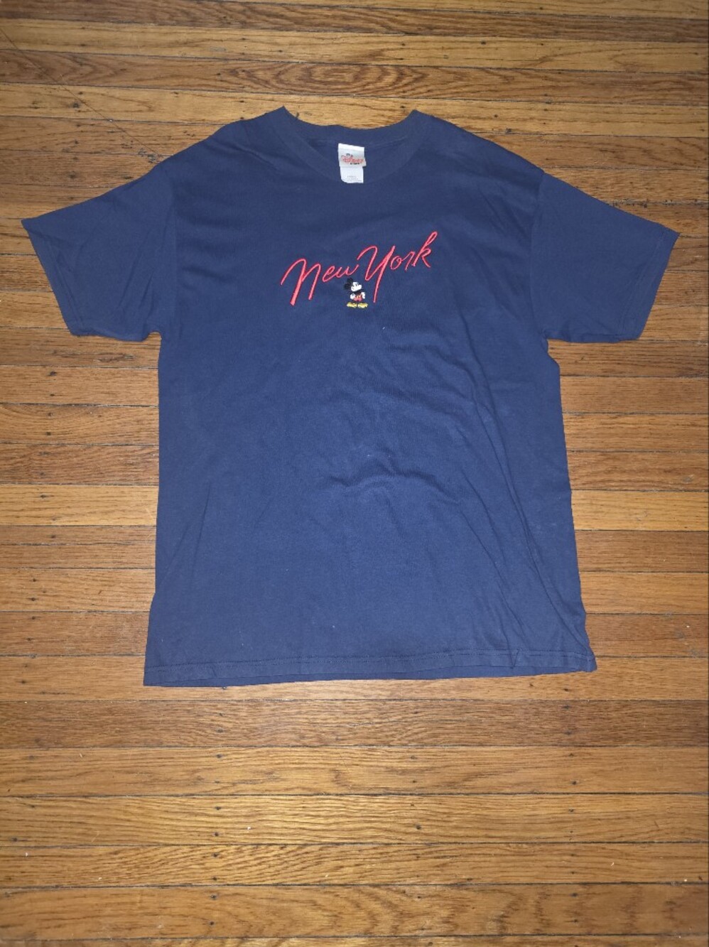Disney Navy Blue Tee with Red "New York" Script and Mickey